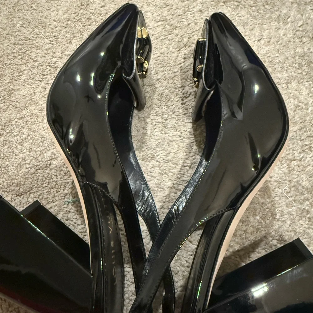Louis Vuitton Black Heels with Square Toe and Embellishment - Worn 1 Time - Picture 4 of 12